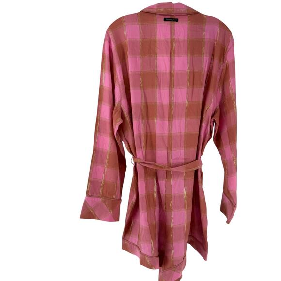 Victorias Secret Flannel Romper XL Pink Plaid Long Sleeve Belted Lounge Wear PJs - Picture 11 of 11
